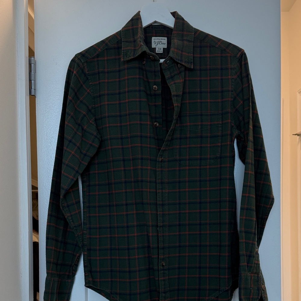 J.CREW SLIM UNTUCKED BRUSHED TWILL SHIRT IN GREEN PLAID